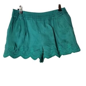 Cottagecore Feminien Pretty green teal embroidered shorts